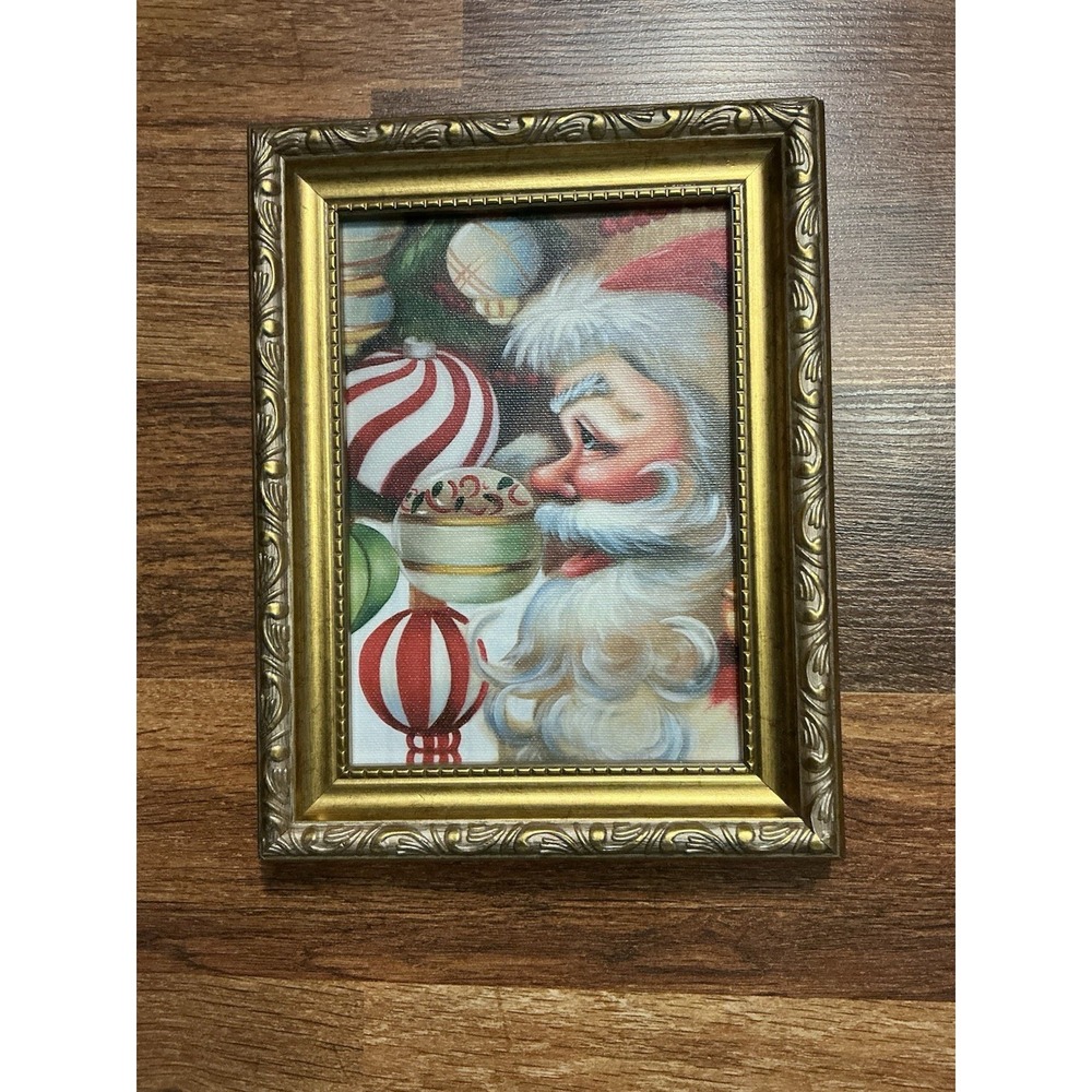 VIntage Style Art Print SANTA CLAUS STRIPED ORNAMENTS 9" X 7"
